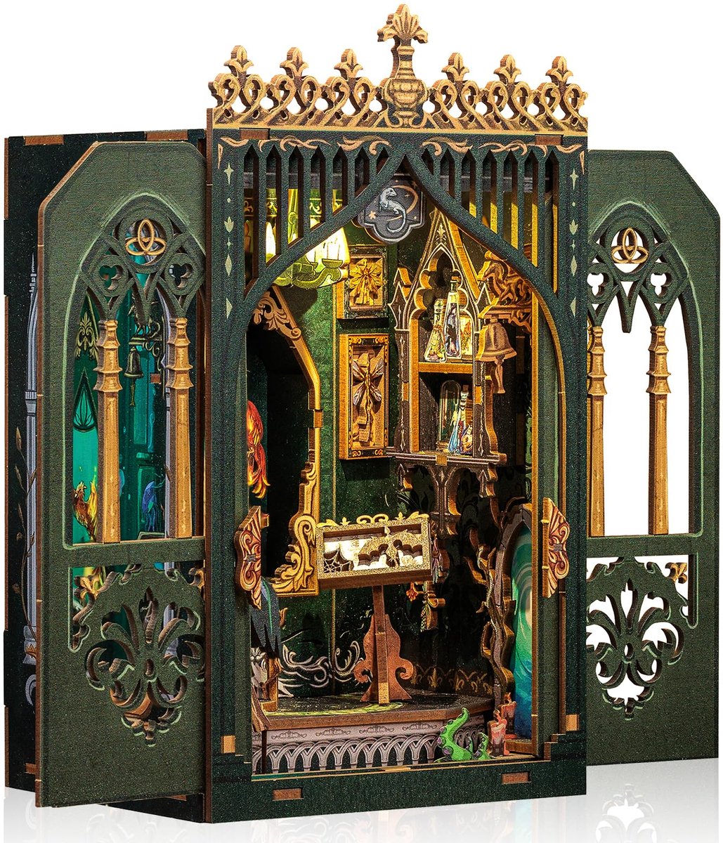 DIY Magische Boekenhoek Kit - Miniatuur Poppenhuis Kit - 3D Houten Boekenhoek Boekenplank Decoratie met LED Verlichting - Knutselcadeaus voor Feestdagen zoals Halloween - Kerstmis - Verjaardag