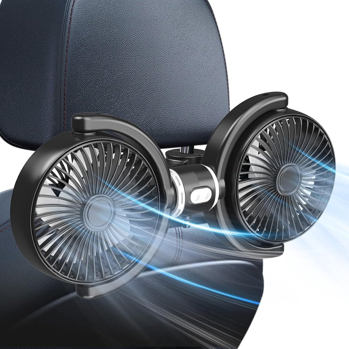 Auto Ventilator Cooling - Dubbele Hoofdsteun Ventilator - 360° Draaibare Dubbele Kop - 3 Snelheden - Stil en Duurzaam - Voor Luchtcirculatie en Verkoeling - Voor Vrijwel Alle Voertuigen (Jeep, Bestelbus, Camper, Vrachtwagen)