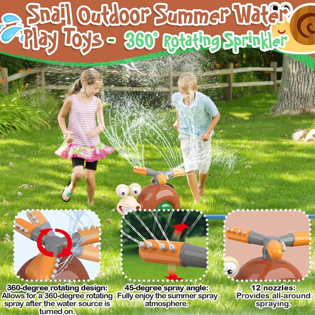 Draaiende Slakken Water Sprinkler voor Kinderen, Buiten Speelgoed voor de Tuin, Veilig en Duurzaam Waterplezier voor Jongens en Meisjes met Slangverbinding en Bodemhouder