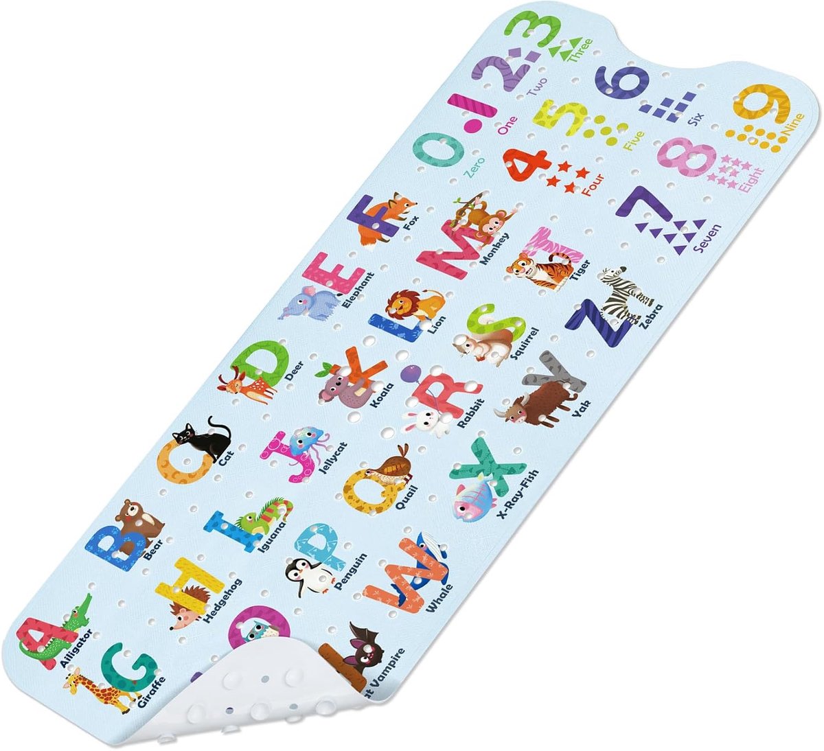 SnelShoppen - Badmat voor Kinderen Antislip, Schimmelbestendig, BPA-vrij, 100 x 40 cm, Alfabet Design, Badmat voor Badkuip voor Baby's en Kinderen