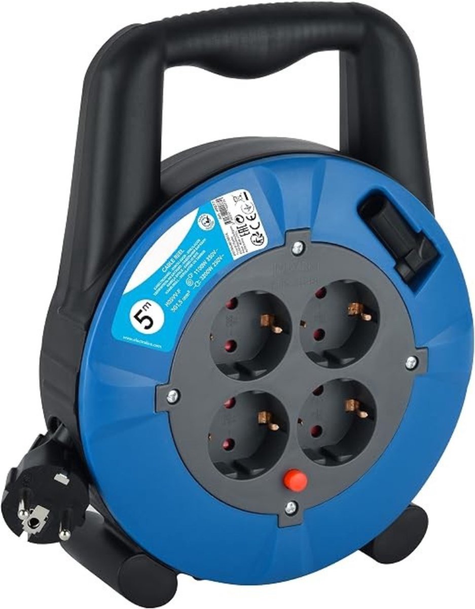 Verte Haspel Verlengsnoer - Kabelhaspel met 4 Stopcontacten – H05VV-F 3G1,5 mm² Verlengkabel – IP20 Kabelhaspel voor Binnengebruik met Slinger – Zwart – 5 M