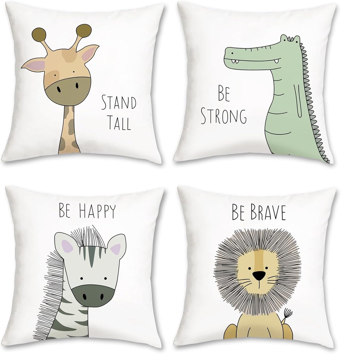 SnelShoppen - Set van 4 Kussenslopen voor Kinderen, Dieren, 45 x 45 cm, Fluweel, Zachte Decoratieve Kussenovertrekken voor Baby- en Kinderkamer, Giraf