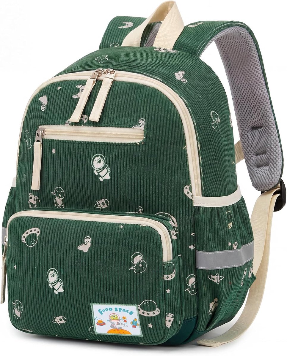 SnelShoppen - Kinder Rugzak met Borstband - Reflecterende Peuter Rugzak voor Jongens en Meisjes - Wasbare Basis - Vintage Velours - Geschikt voor DIN