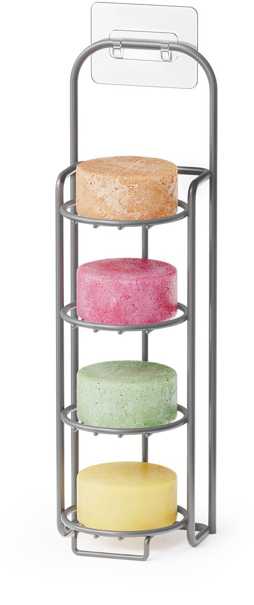 SnelShoppen - SpaceAid 4-laagse shampoo-barhouder voor douche, zelfdrainerende zeepbakjes, roestvrijstalen zeeprek voor badkamer en keuken, grijs
