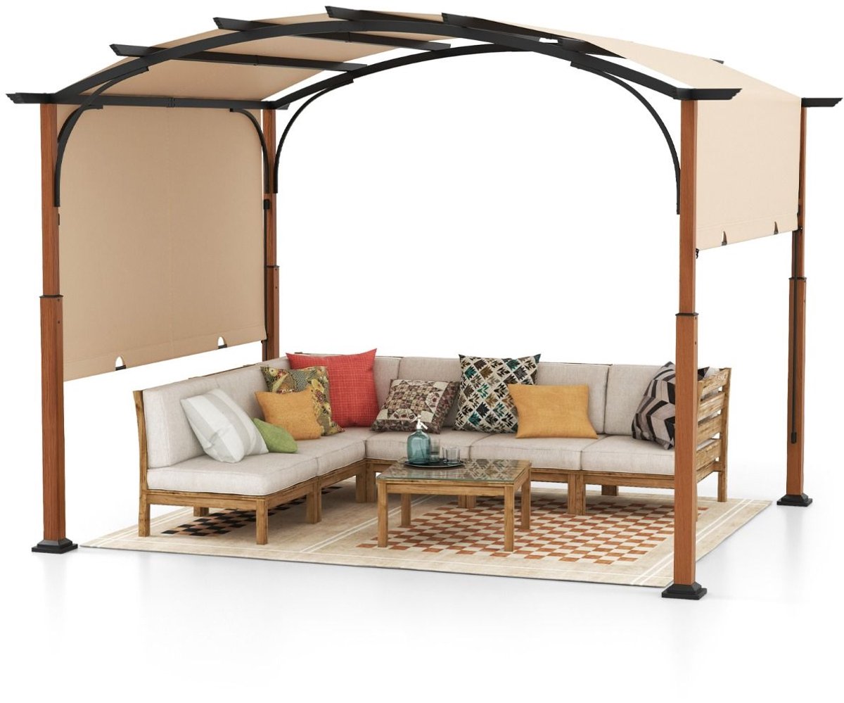 Pergola -Prieel - Paviljoen - Terras - Weerbestendig - Metalen Frame - Met zonwering - Beige