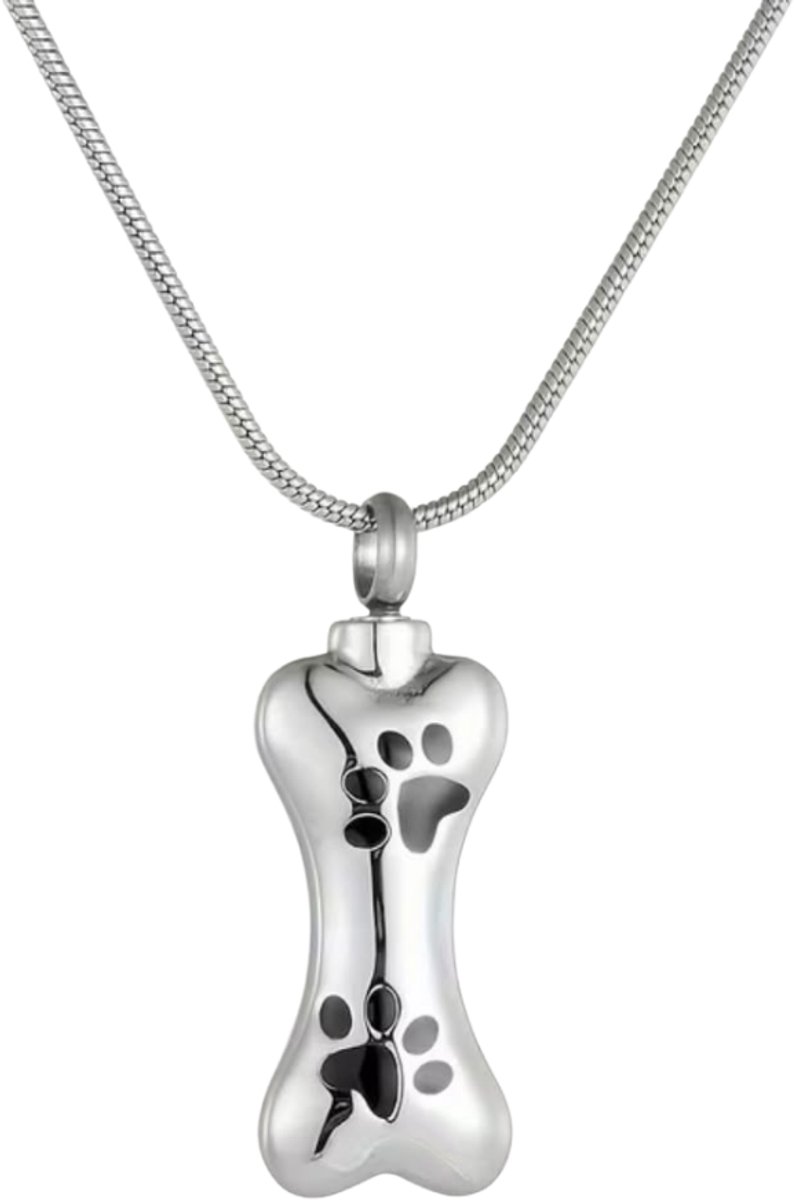 Ashanger hond | Ashanger RVS hondenbotje | Herdenkingssieraad | Huisdier Ashanger Zilver | Ashanger Ketting