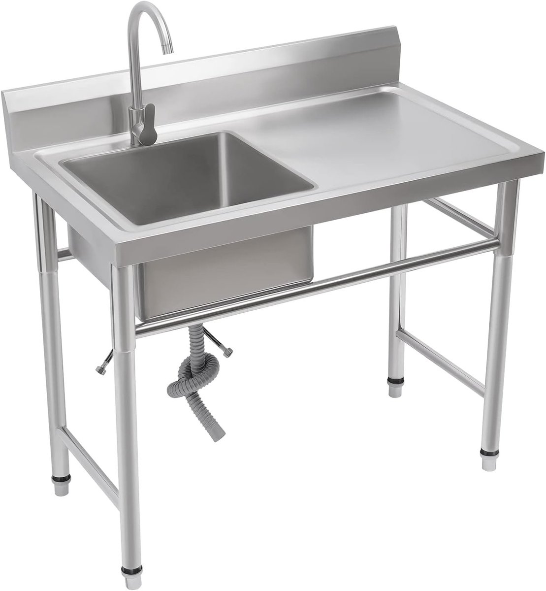 RVS Keukenwerkbank met Spoelbak en Koud- en Warmwateraansluitingen, Afvoer en Opslag 100 x 60 x 93 cm