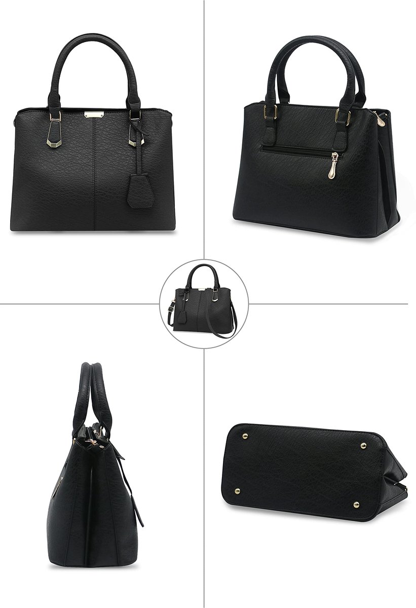 SnelShoppen - Dames Handtas PU Leer Verstelbare Handvat Satchel Schoudertas Casual Tote Bag Zwart voor Outdoor en Werk - Perfecte Geschenken voor Vrou