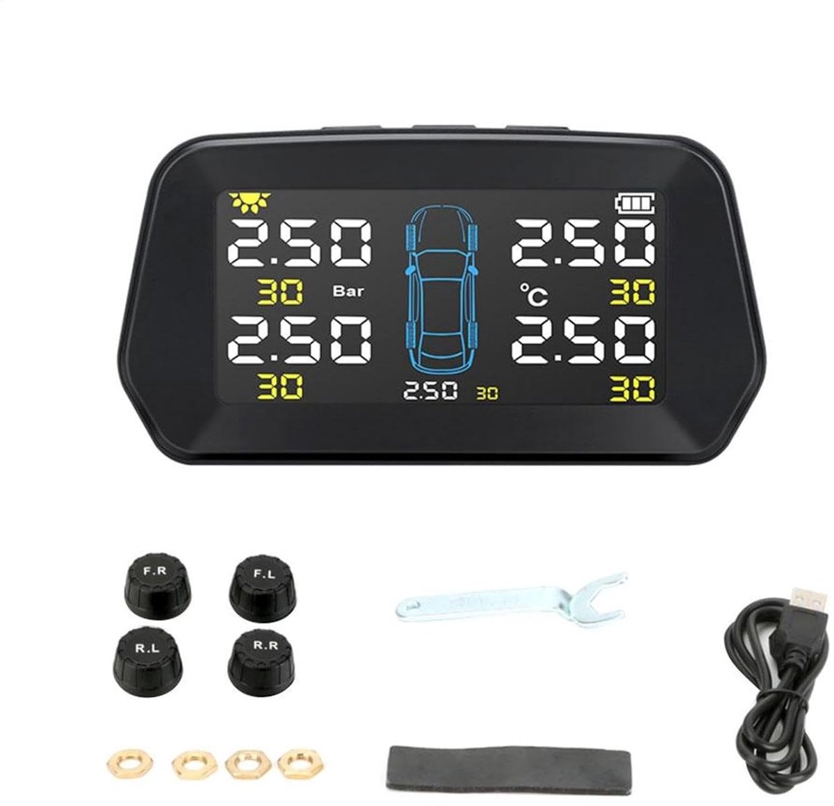 Bandenspanningsmeter Systeem - Bandenspanning Controle - Veilig Rijden - Automatische Detectie - 5 Sensoren - Zwart