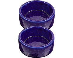Keramische Voerbakjes - Voer en waterbak - Kleine dieren voeren - Anti-omval ontwerp - 2 stuks - Donkerblauw