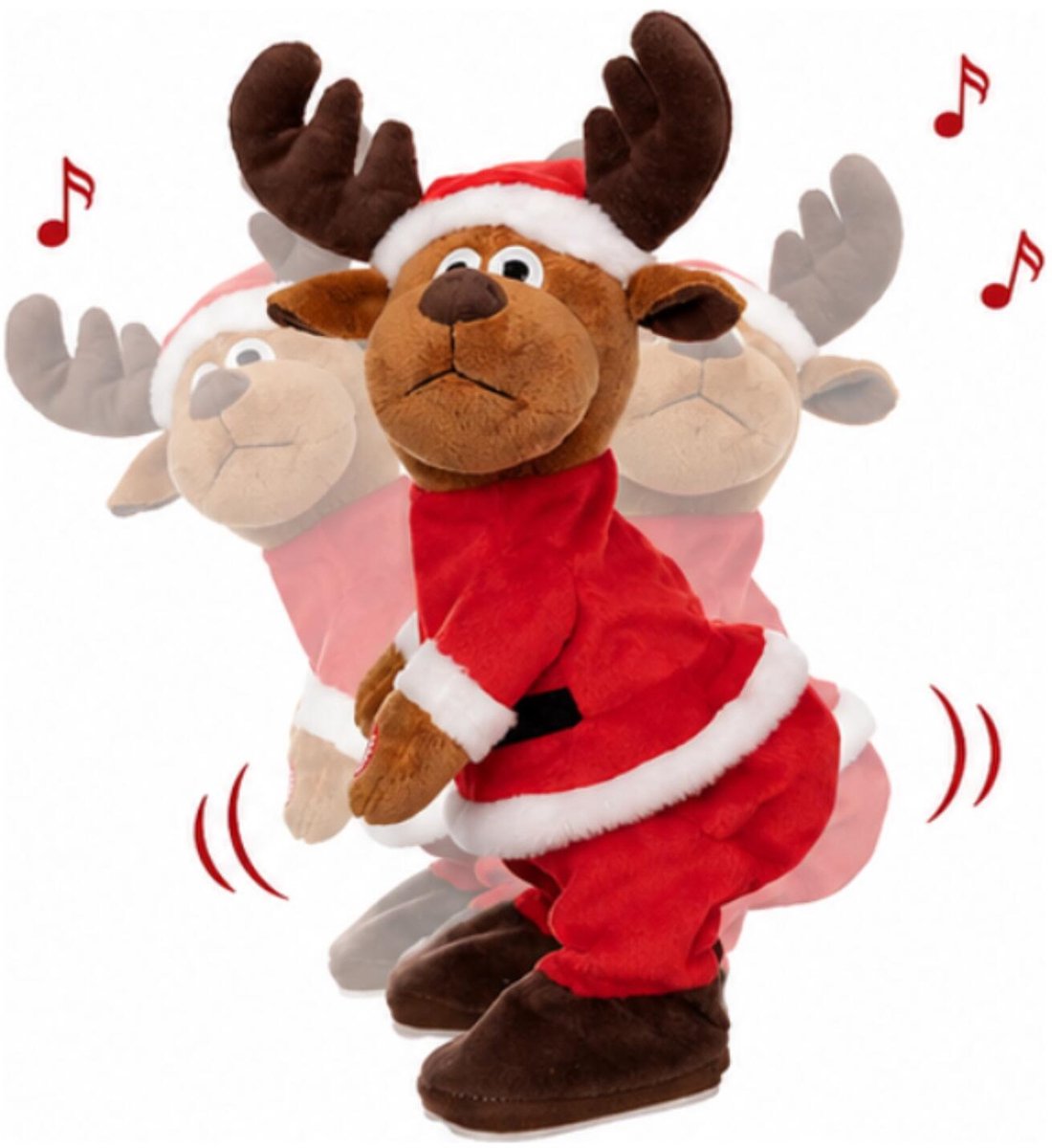 Decoris Dansende rendier kerstpop - 28 cm - bewegende knuffel -