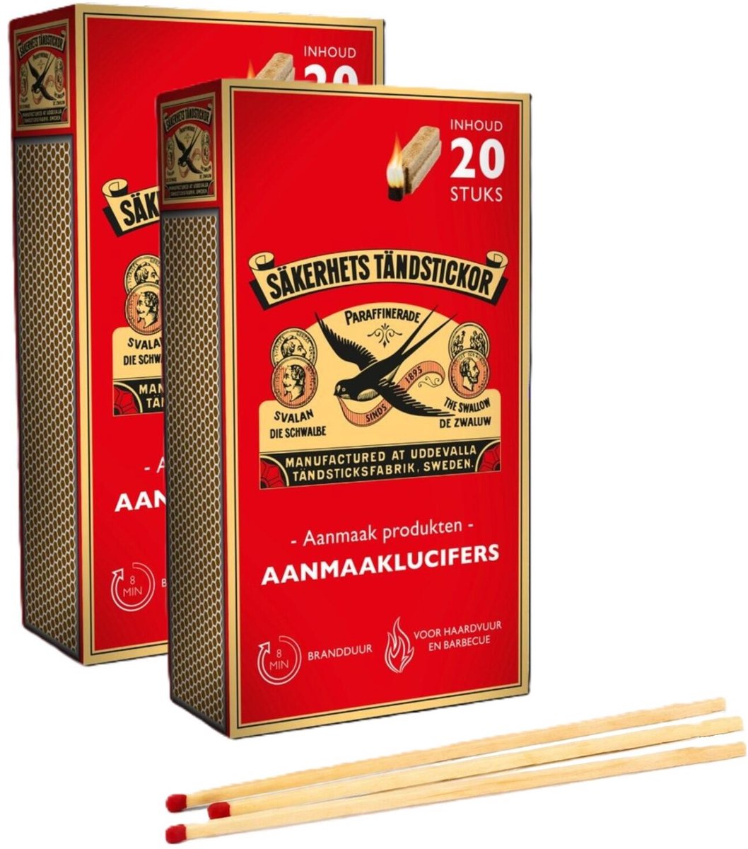 Zwaluw Aanmaaklucifers - 80x stuks - 20 cm - bbq - kachel - open haard lucifers