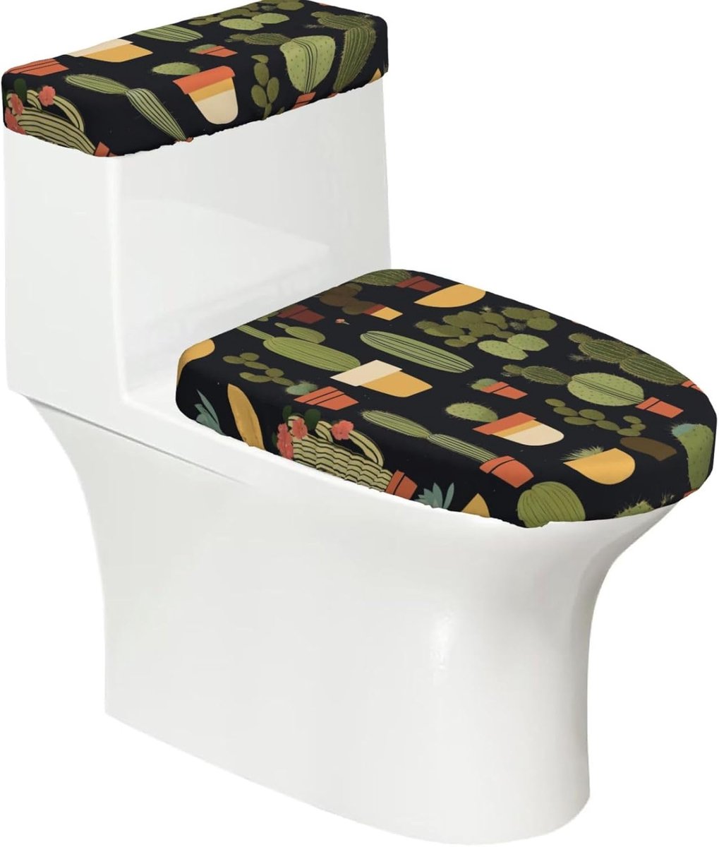 Toiletdekselhoes Set - WC Brilhoes - Decoratief Gebruik - Elastische Rand - 2 Stuks - Zwart