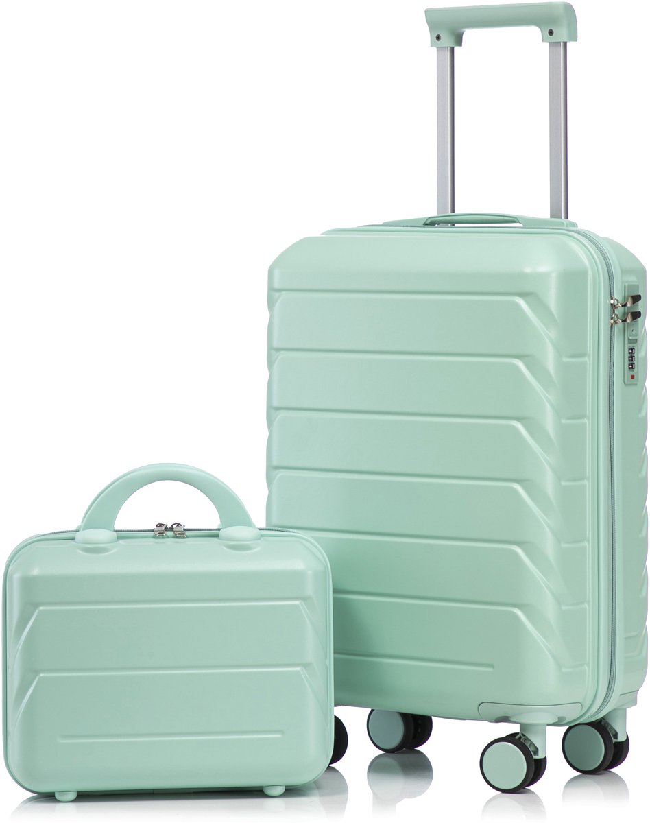 ROLIPO Kofferset 2-delig 14/19 inch - ABS harde schaal - Spinner wielen & cijferslot - 14 inch beautycase mintgroen