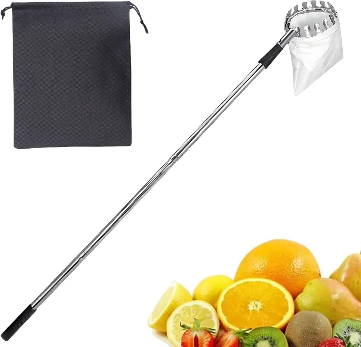 Fruitplukker Boom - Plukgereedschap Telescoop - Fruit Oogsten - Roestvrij Staal - Verstelbaar tot 160cm - Zilverkleurig