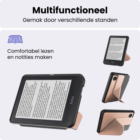 Hoes Geschikt voor Kobo Clara 2E - Luxe E-reader Trifold Case - Bescherm Hoesje Book Cover - Rosé Goud — afbeelding 3