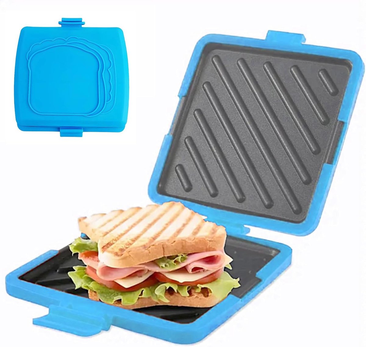Sandwich Toaster - Panini Maker - Snelle Maaltijden - Magnetron Gebruik - 16x16x3 cm - Blauw