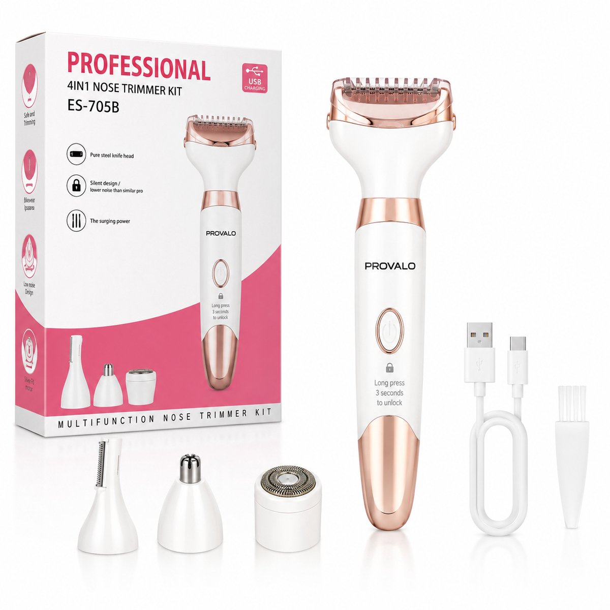 Ladyshave 4-in-1 - Elektrisch Dames Scheerapparaat - Lady Shaver - Wenkbrauwtrimmer - Neustrimmer - Precisietrimmer - USB-C Oplaadbaar - LED Display - Gezichtstrimmer- Ontharingsapparaat