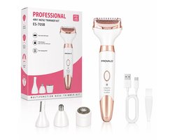 Ladyshave 4-in-1 - Elektrisch Dames Scheerapparaat - Lady Shaver - Wenkbrauwtrimmer - Neustrimmer - Precisietrimmer - USB-C Oplaadbaar - LED Display - Gezichtstrimmer- Ontharingsapparaat
