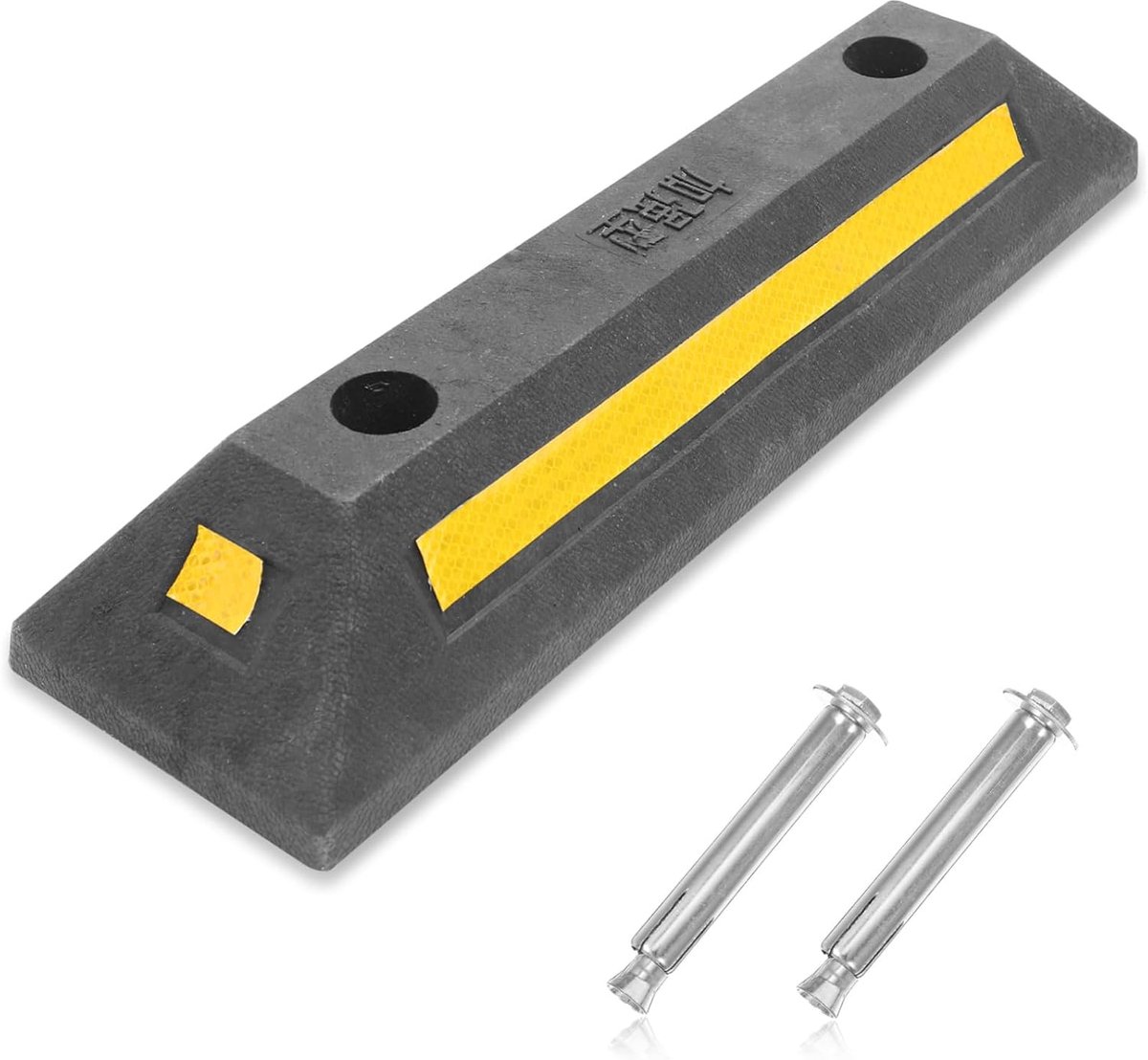 Rubberen Autostopper - Parkeerblok Garage - Veilig Parkeren - Reflecterende Tape - 48 x 14 x 7.8 cm - Zwart