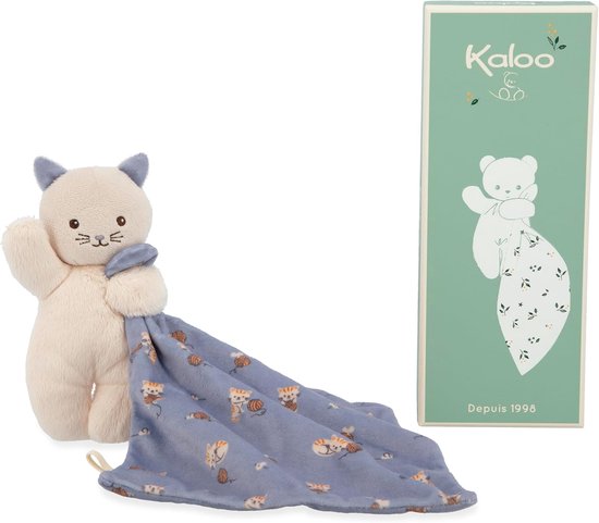 Zacht vierkant knuffel - Pluche kat - Baby comfort - Gerecyclede materialen - 18x18 cm - Groen paars — afbeelding 2