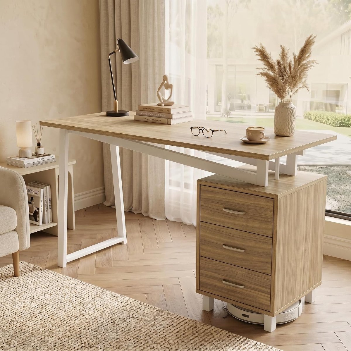 Ruim bureau - Werktafel met lades - Thuiswerken en studeren - Stabiele stalen constructie