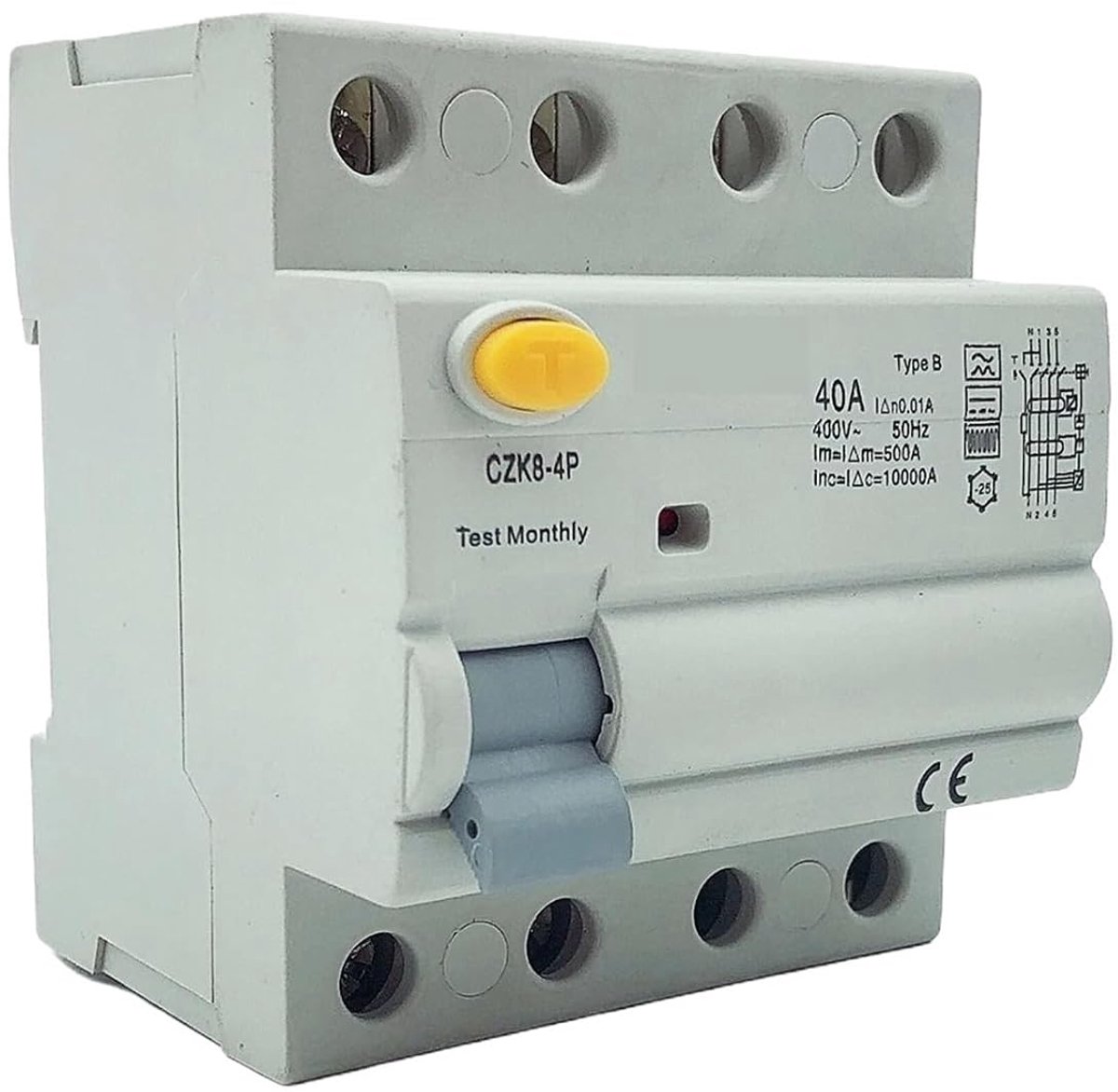 Stroomonderbreker - Veiligheidsschakelaar - Elektrische Beveiliging - A klasse EM type S - 4P 30MA - Grijs