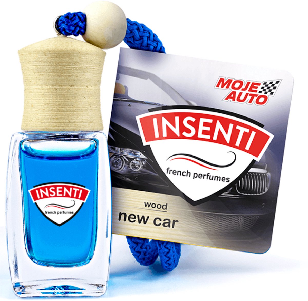 Moje Auto Insenti Wood - Luchtverfrisser - Nieuw Auto Geur - 8ml - Houten Dop