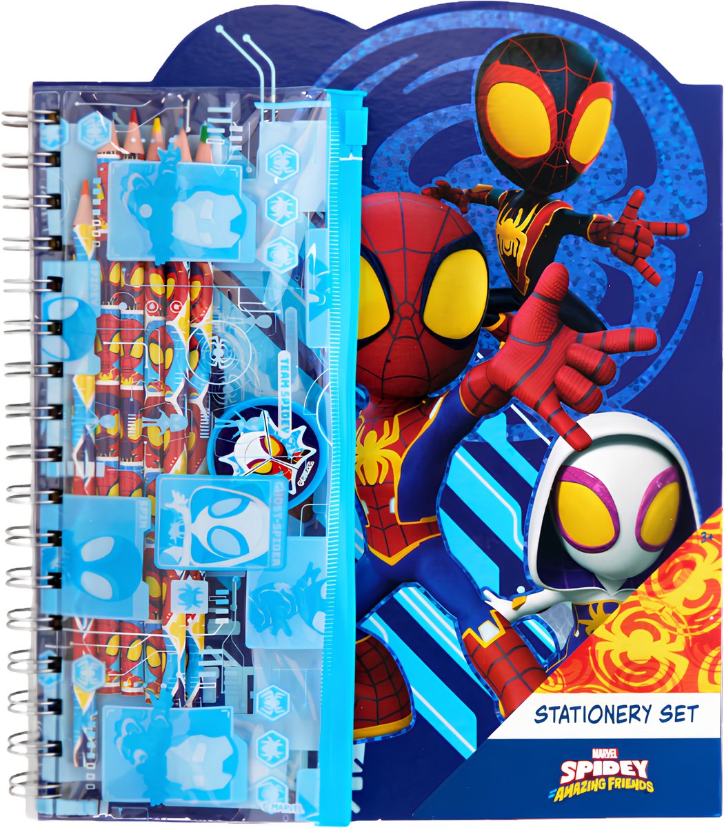 Marvel Spidey Stationery set - Kleurplaten, etui met kleurpotloden, puntenslijper en stickers - Voor kinderen vanaf 3 jaar - Harde kaft - Spiraal gebonden