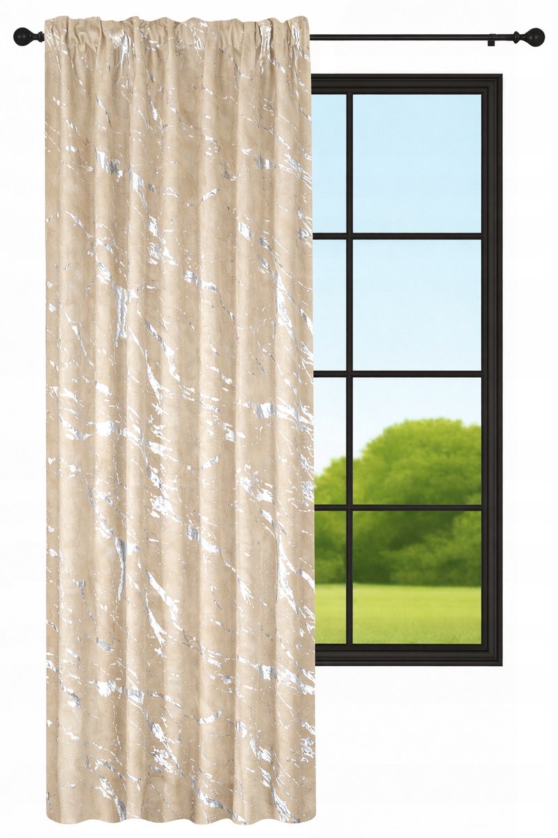 NOW-ART Marmer - Fluwelen Overgordijn - 140 x 230 cm - Beige met zilverpatroon - WAVE Beige;Zilver