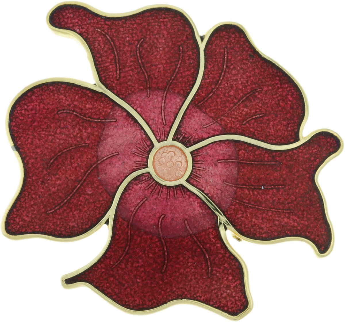 Behave® Emaille Bloemenbroche Rood – Goudkleurige Sjaalspeld 4,2 cm – Vintage Broche met Fluwelen Zakje