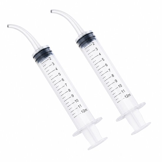 Kaakspuit zonder naald - spuit - 2 Stuks - 12ML - injectiespuit zonder naald - doseerspuit - wegwerpspuit - elleboogspuit mond - kaakspuitje met gebogen tip - mond spuit -