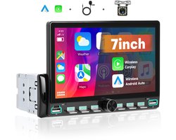 Boscer 1 Din Autoradio met 7 Inch Scherm - Draadloos Apple CarPlay & Android Auto - Bluetooth, Handsfree Bellen & FM Radio (RDS) - Achteruitrijcamera & Microfoon