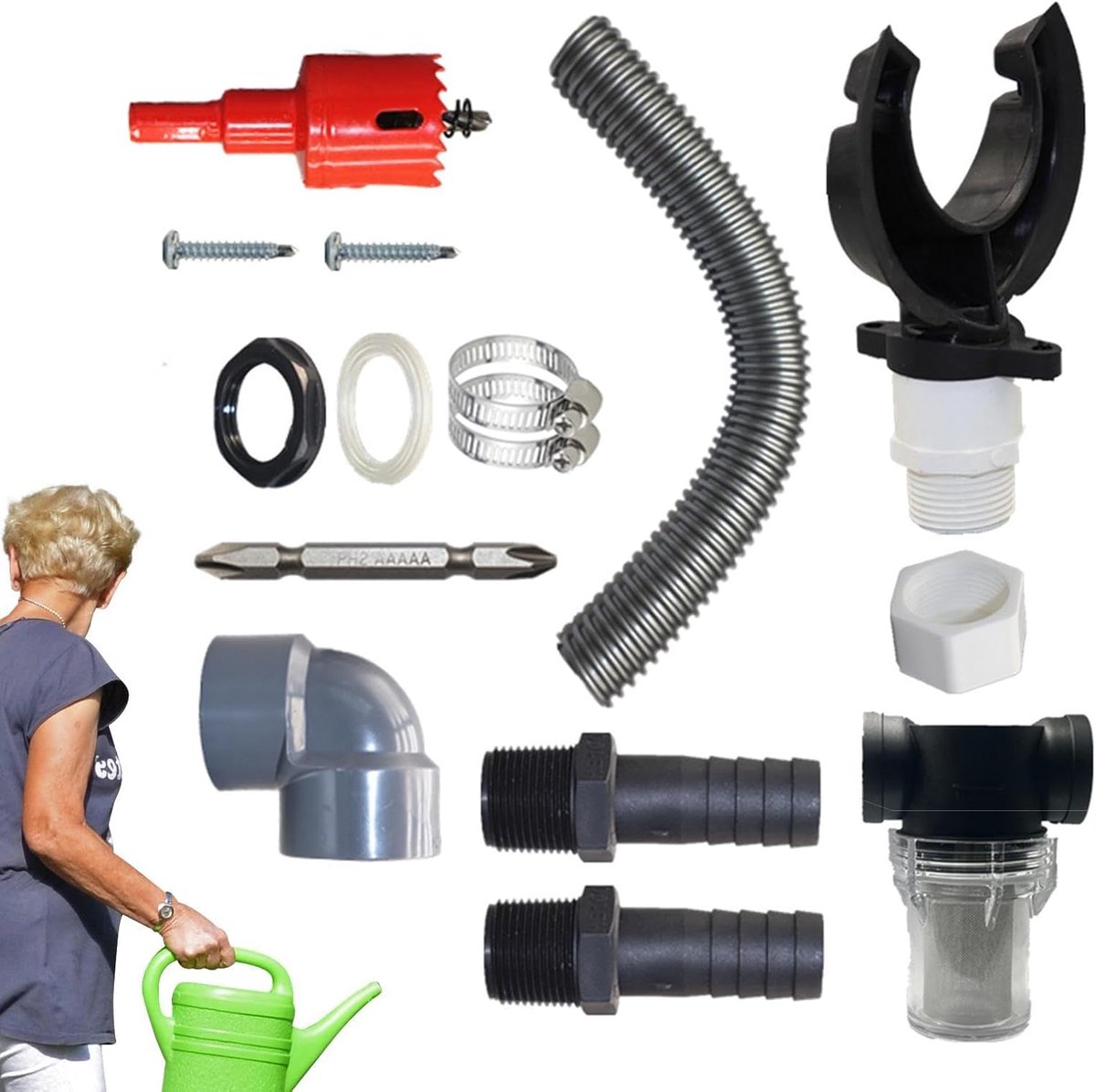 Regenton Connectorset - Regenafleider Kit - Water Opvangen - Duurzaam Materiaal - 100-110mm Valpijp - Zwart