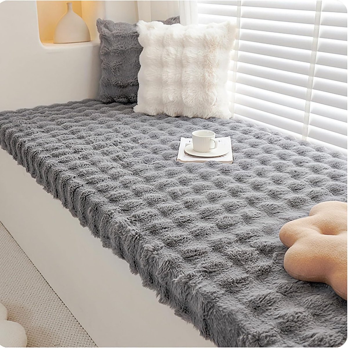 Bankkussen - Zitkussen - Buiten Zitten - Waterdicht Teddy Velvet - 180x30cm - Warm Grijs