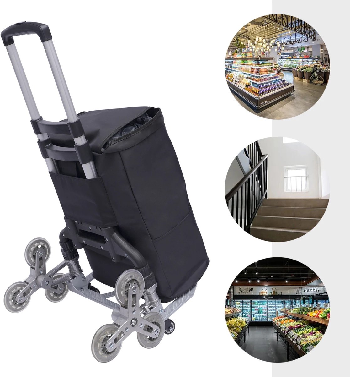 Dailygoods Draagbare opvouwbare trapklimwagen, robuuste steekwagen, aluminium bagagewagen voor het verplaatsen met 6 wie