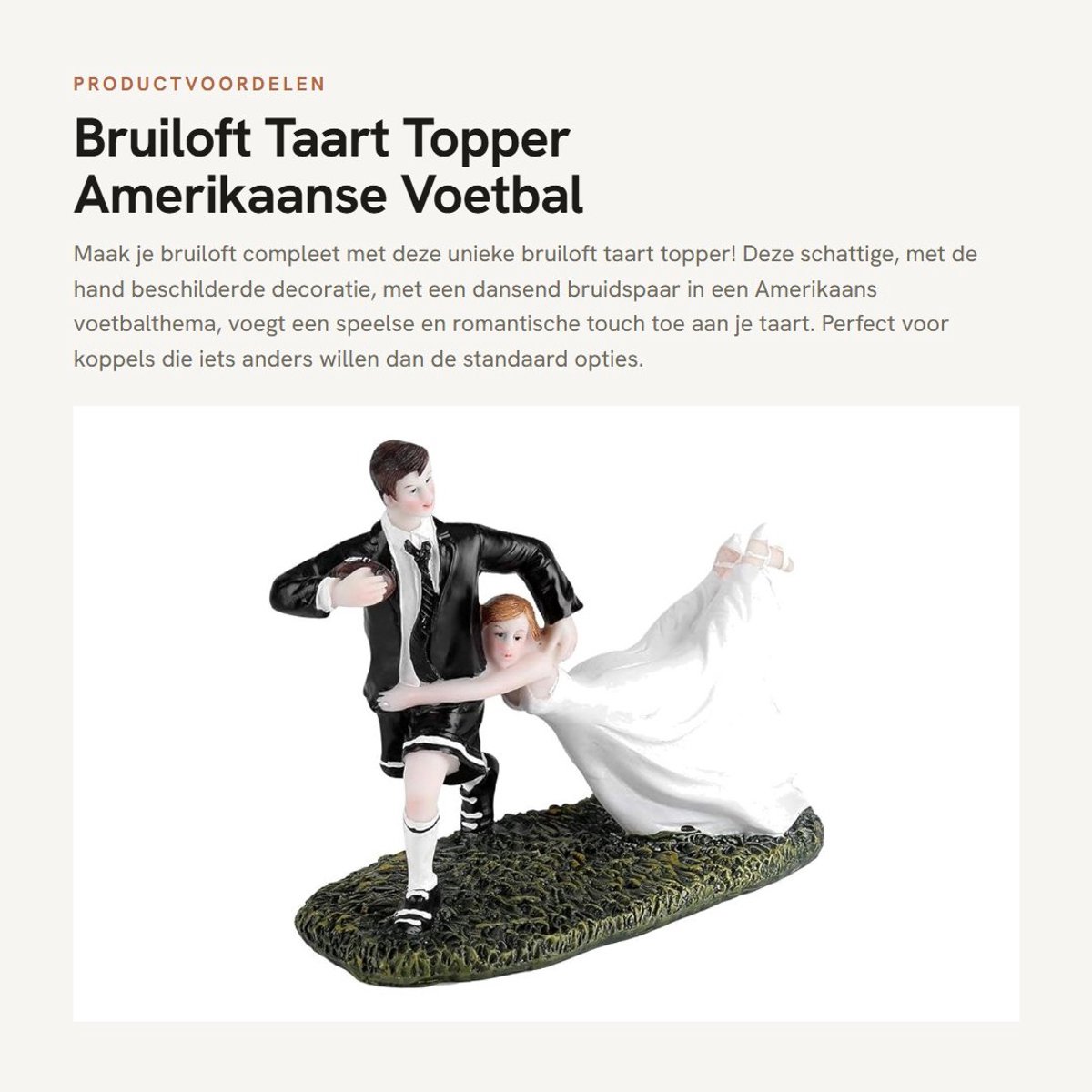 Dailygoods- Taarttopper Bruiloft - Dansende Bruid/Bruidegom - Hars Beeldje - Taartdecoratie - Amerikaanse Voetbal Thema - Afmetingen 15 x 13,5 cm
