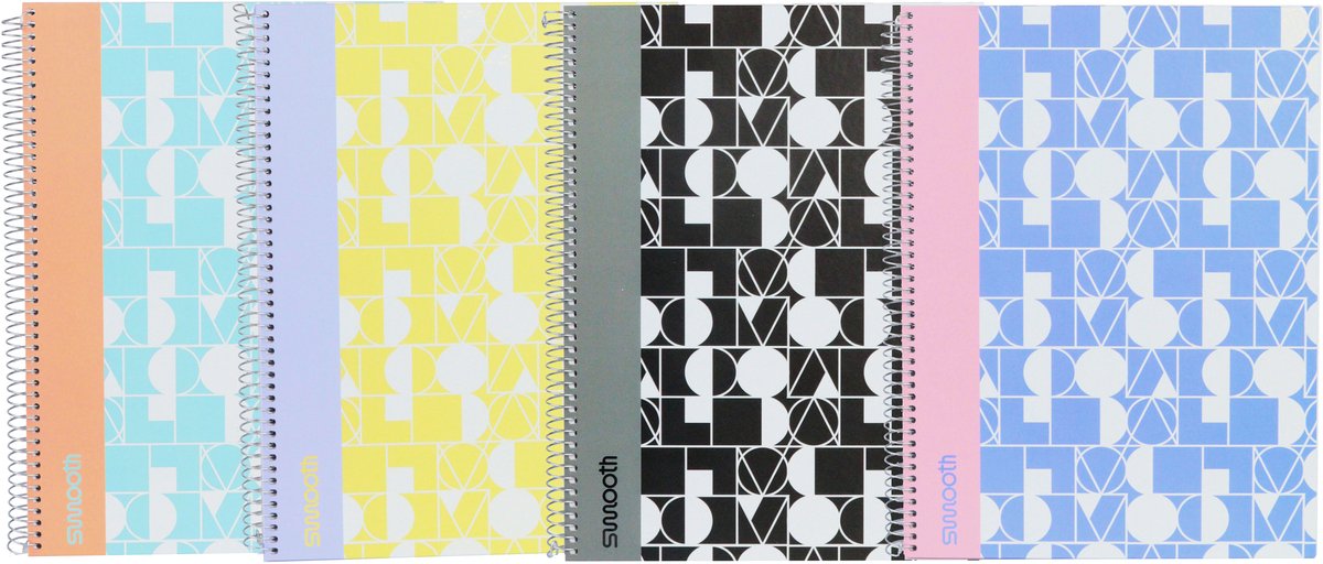 Ancor SMOOTH Spiraalboek A4 Ruit Hardcover - 4 Stuks - Assorti Designs