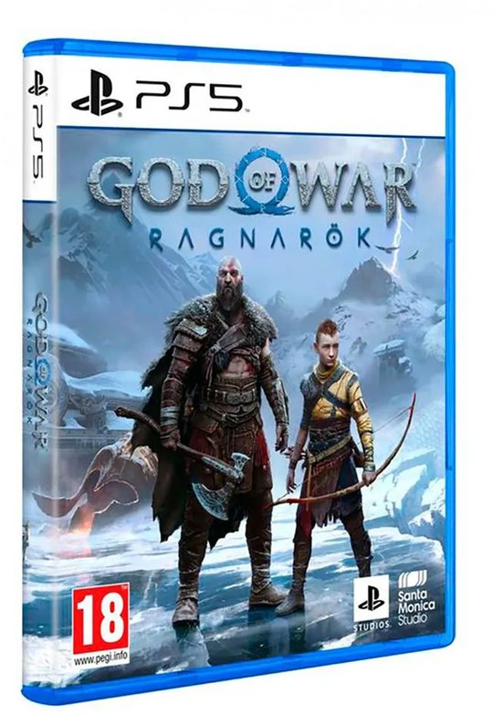 God of War Ragnarök PS5-hoes met Kratos en Atreus, PEGI 18.