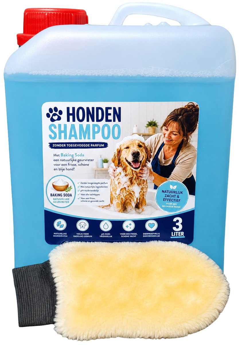 Hond - shampoo - Baking Soda basis - 3 liter - washandschoen