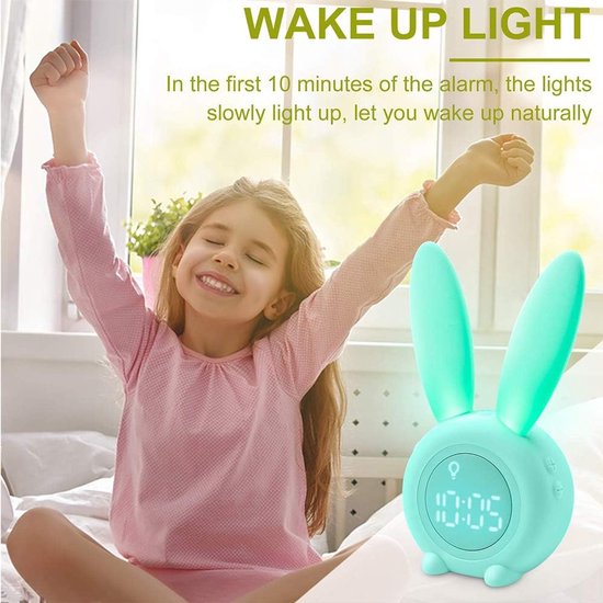 Kinderwekker Konijn - Digitale Led Klok - Kinderen Leren Slapen - Magnetische Bevestiging - 17.5 cm - Groen — afbeelding 2