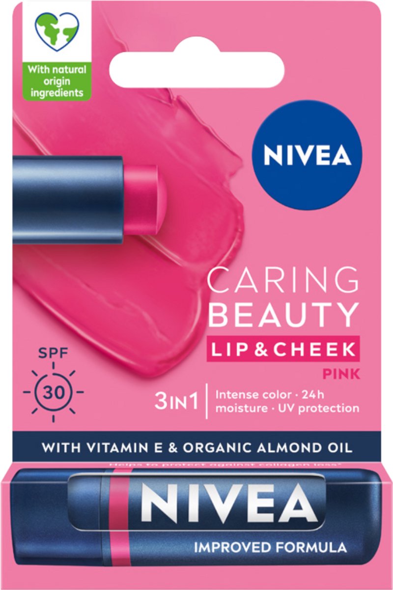 NIVEA NIVEA CARING BEAUTY 3W1 POMADKA PIELĘGNUJĄCA PINK 4,8G