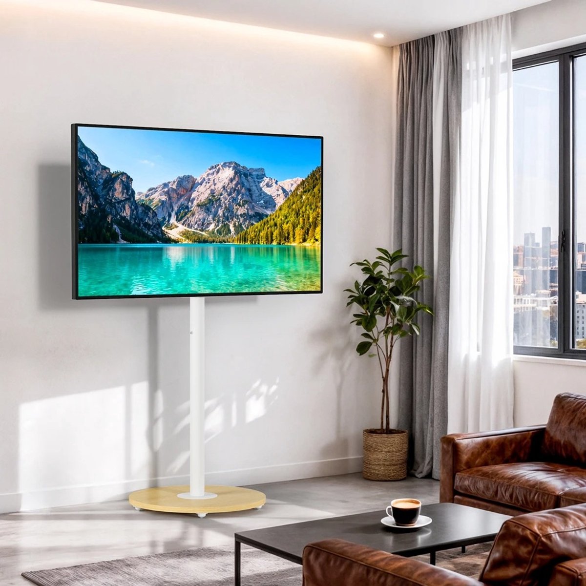 QJ Supply - mobiele tv vloerstandaard - Verrijdbare televisiestandaard - tv trolley - verborgen wielen - wit