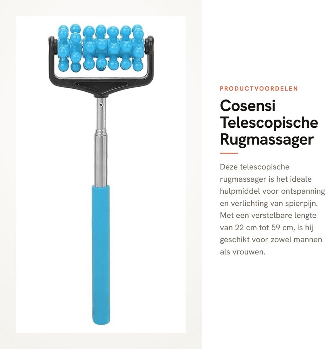 Dailygoods- Rugmassager Verstelbaar - Handmatige Massageroller - Rugmassage Apparaten - Ontspanning - Verlichting Spiervermoeidheid - 22cm-59cm