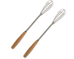 Dailygoods - ARFUKA Mini Garde Roestvrij Staaldraad Met Houten Handvat 20 cm - Kleine Ei Garde Voor Koken, Schuimen, Kloppen, Mengen Ingrediënten, Mixen Sauzen - Pack Van 2