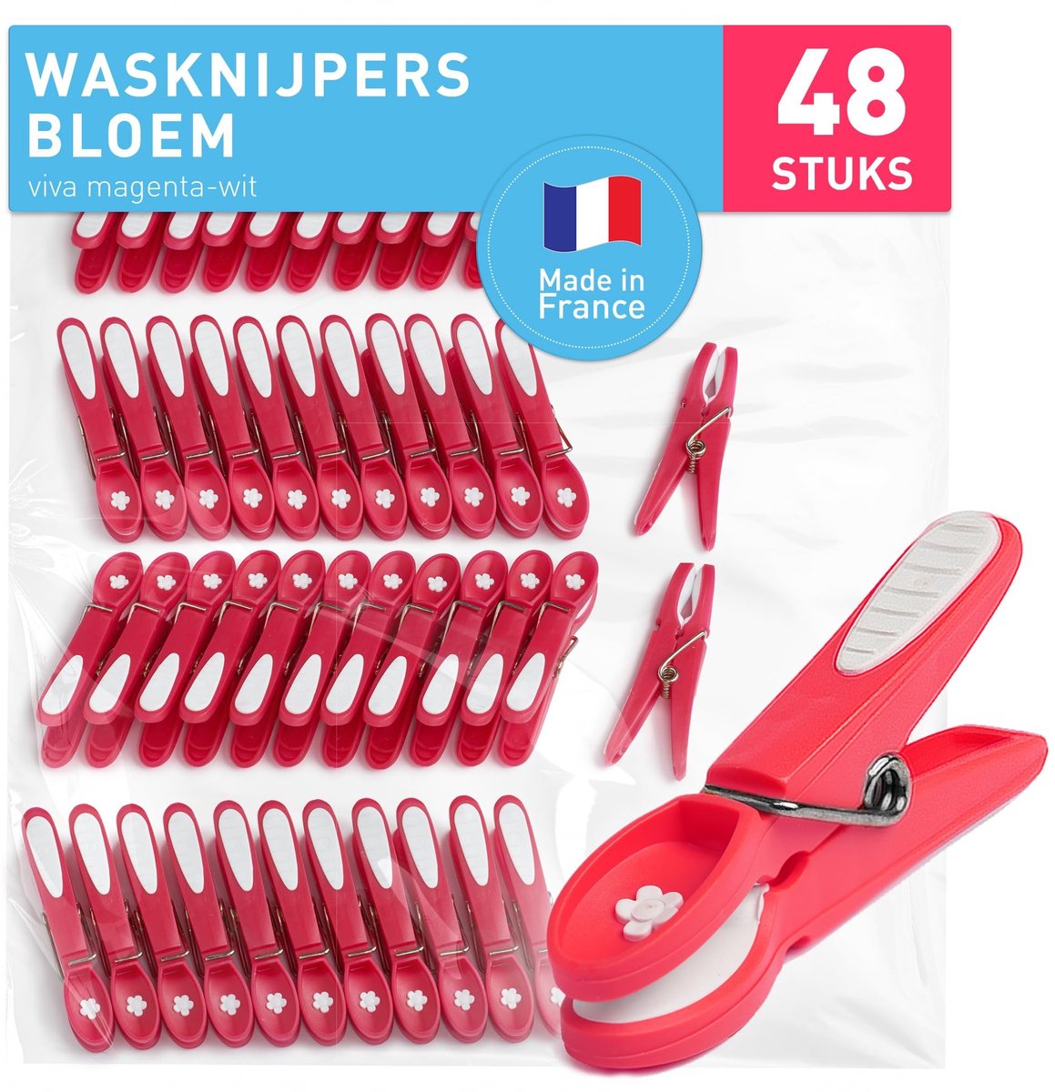 Dailygoods- Wasknijpers 48 Stuks - Duurzaam - Houten Wasknijpers - Kleine Wasknijpers - Wasknijpermandje - Robuust Plastic - Wasclips