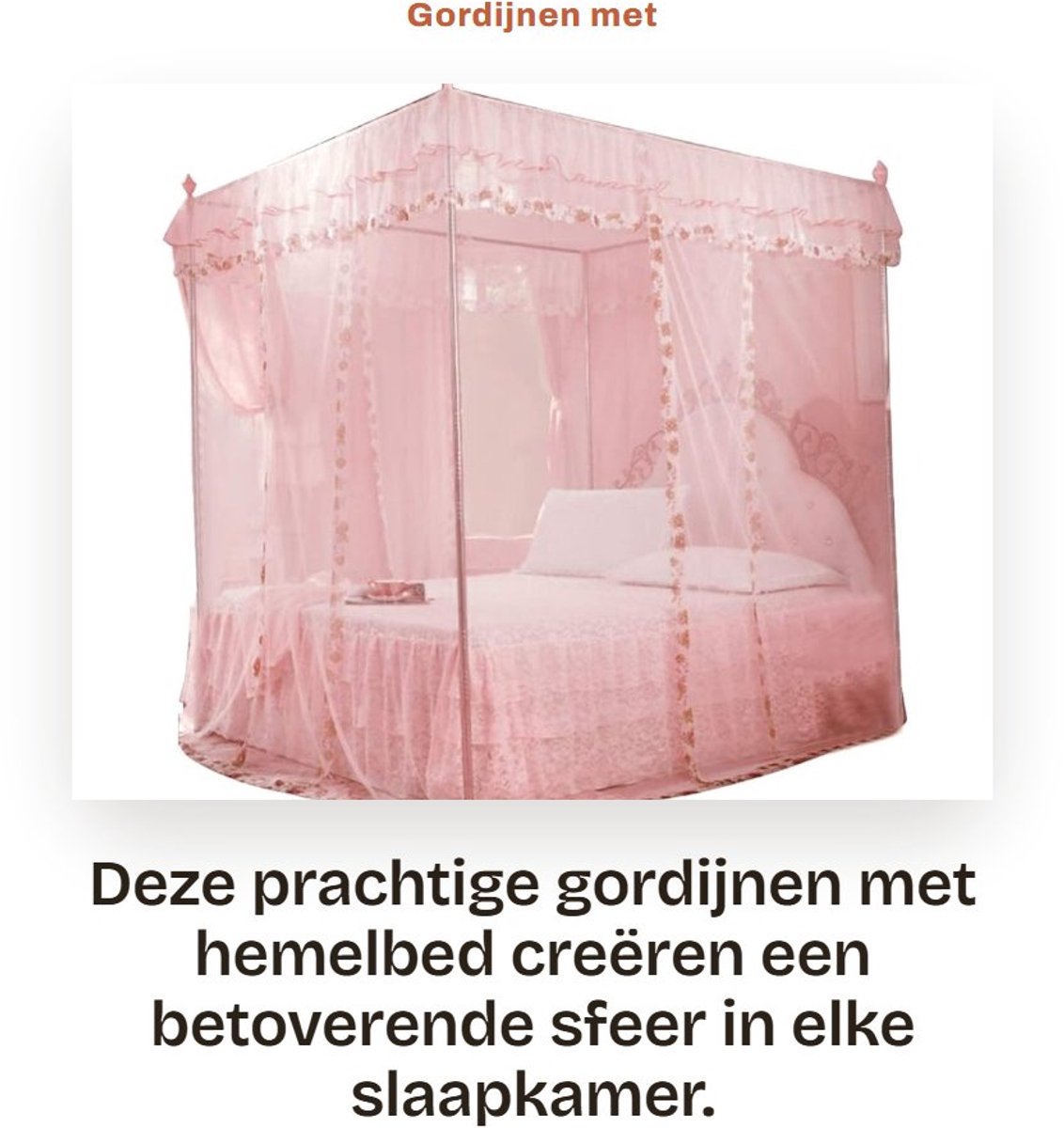 Dailygoods- Gordijnen met hemelbed - Klamboe 2 persoons - Drie zijopeningen - Polyester - Roze - Afmetingen 120 x 200 x 200 cm