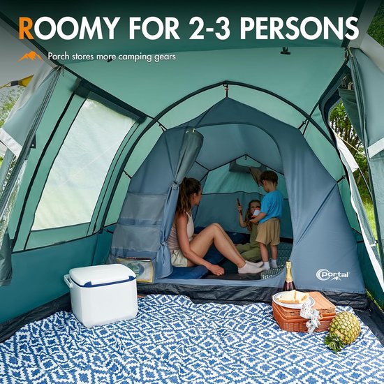 3 Persoons Tent Waterdicht 3000 mm - Tunnel Tent met Voortent, Ventilatie en Ingebouwd Grondzeil — afbeelding 3