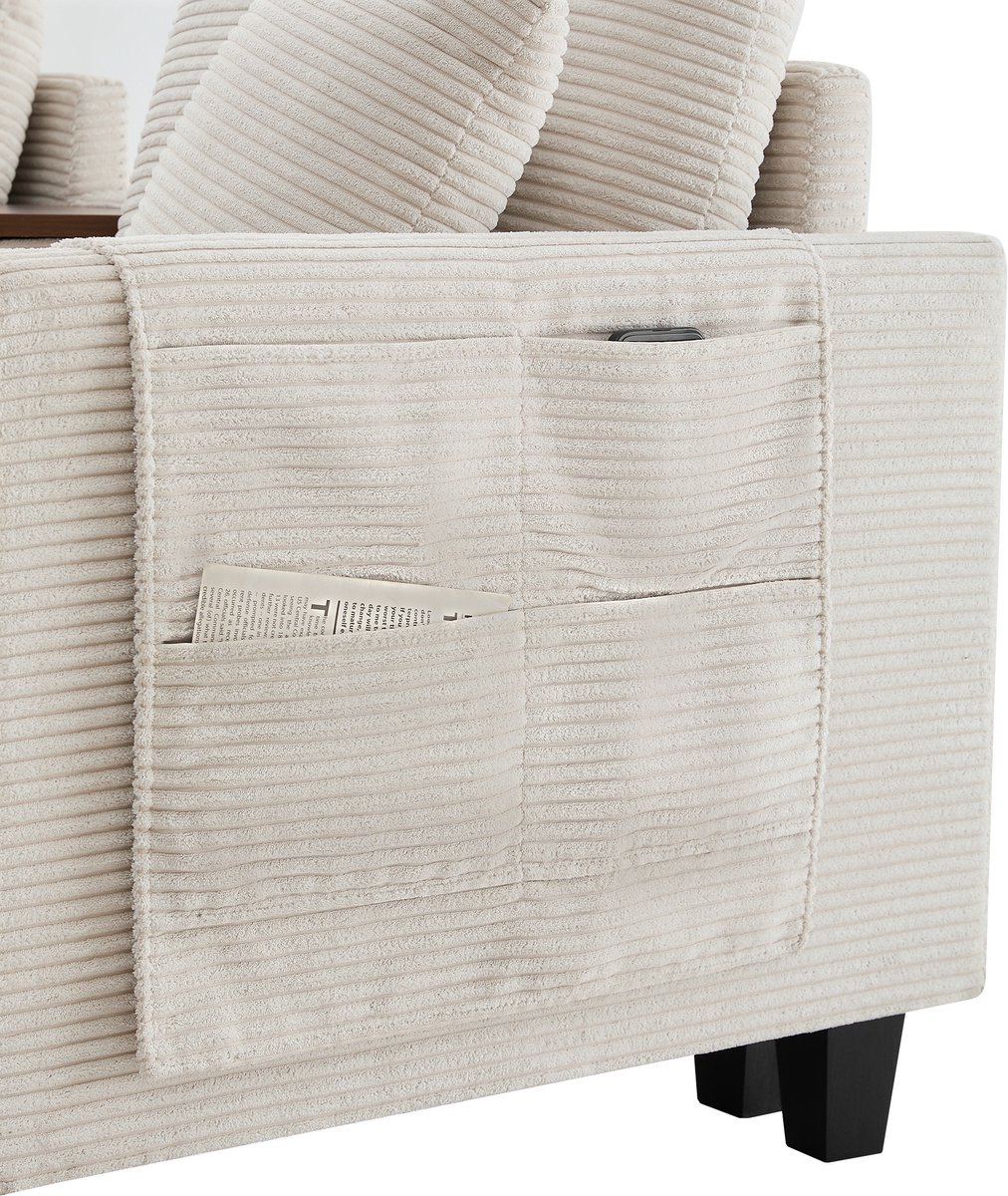 DESMIU Hoekbank 218 x 156,5 x 86 cm - L-Vormig Met Verstelbare Armleuningen En Hocker - Voor Woonkamer En Appartement - Chenille Beige