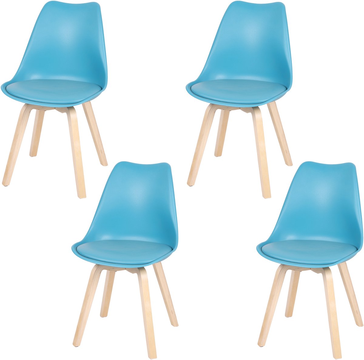 "EMY" Set van 4 stoelen in blauwgroen met kussen 45x58x49/H82 cm